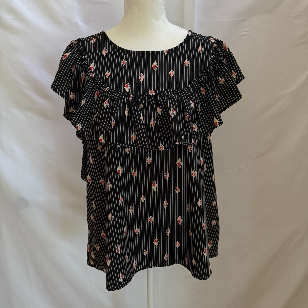 Eri & Ali – Goldie Striped Geometric Print Ruffle Top – Anthropologie – Medium